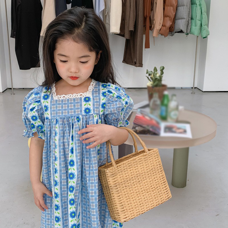 Đầm Công Chúa Tay Phồng In Họa Tiết Hoa Dễ Thương Phong Cách Hàn Quốc Thời Trang Mùa Hè Cho Bé Gái 3-8 Tuổi