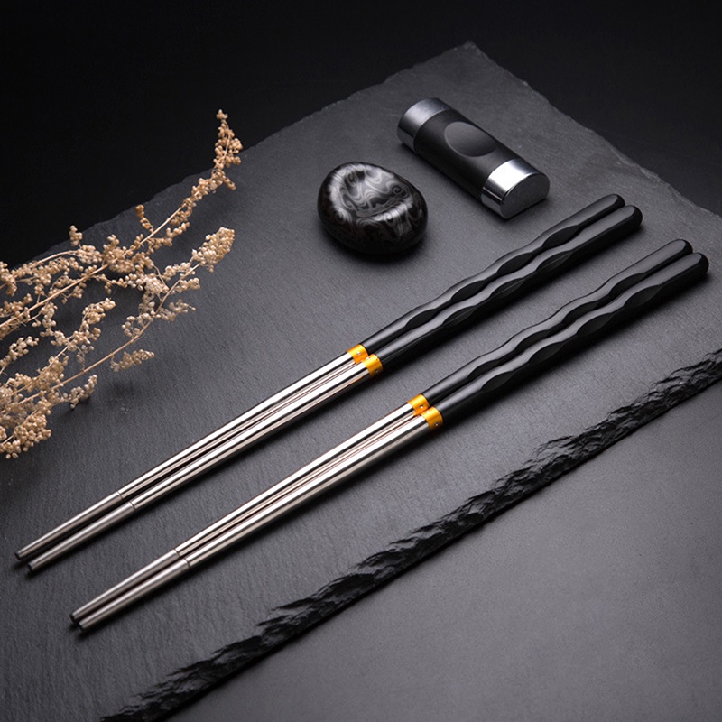 1 Đôi Đũa Chống Trượt Bằng Thép Không Gỉ Cao Cấp