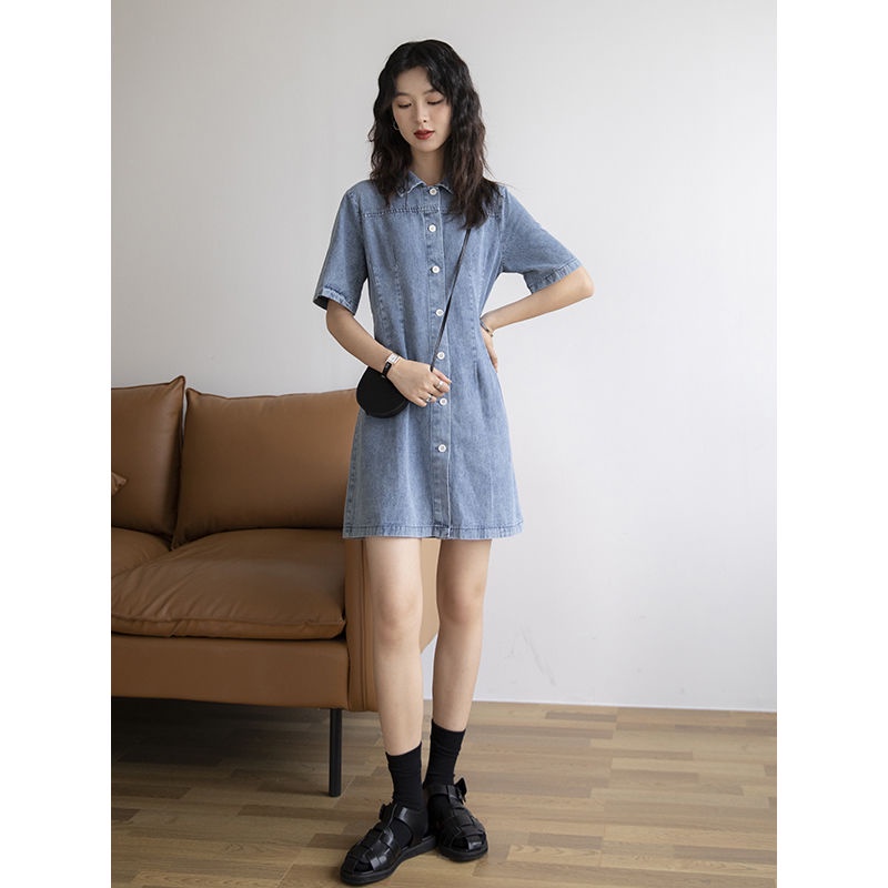 Đầm Denim Cổ polo Tay Ngắn Thời Trang Mùa Hè Hàng Mới Dành Cho Bạn Nữ 2022
