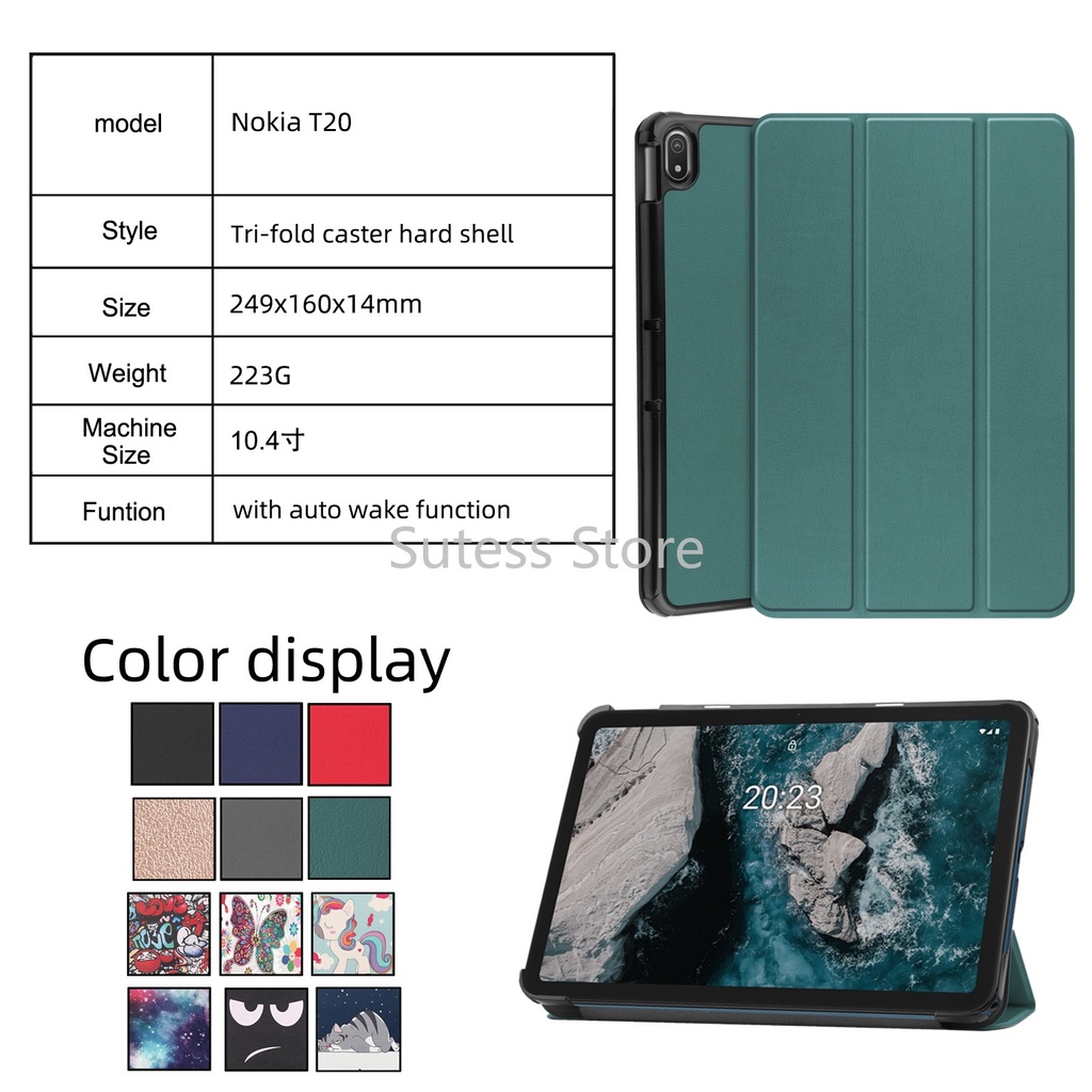 Vỏ bảo vệ máy tính bảng bằng da PU nắp lật từ tính cho Nokia T20 10.4 inch 2021