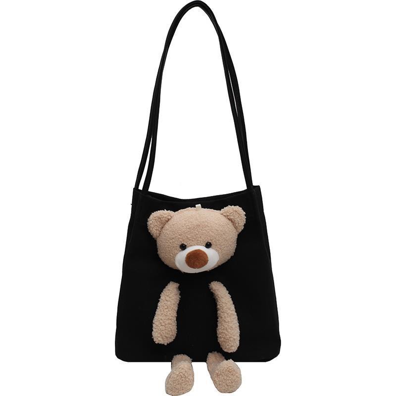 Túi xách tay vải canvas kèm gấu lớn gái rẻ 15f002
