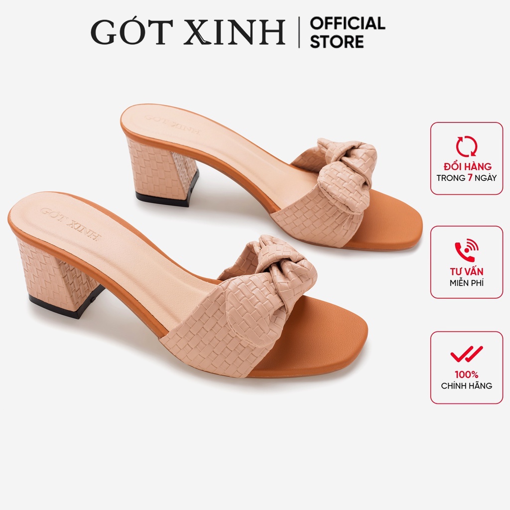 Dép cao gót nữ GÓT XINH D12 quai ngang da lì đế cao 7cm