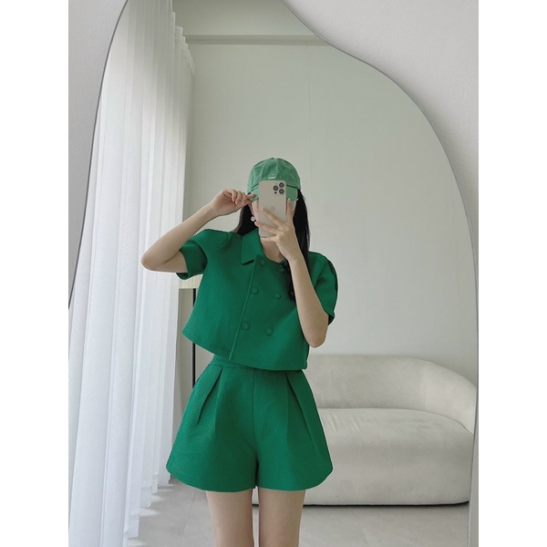 SET CROP CỔ SƠ MI PHỐI NÚT + SHORT 5M