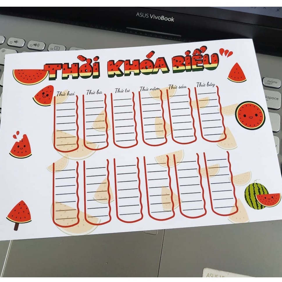 Thời khóa biểu Full ngày kiểu mẫu dưa đỏ siêu dễ thương - Shop Ry | Shopee Việt Nam