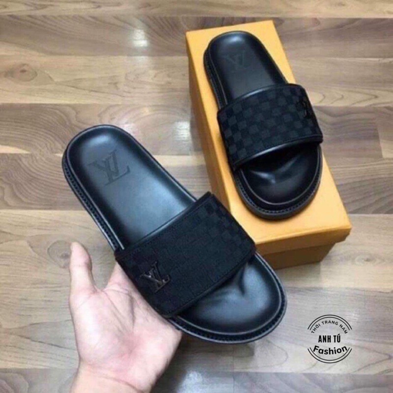 Dép nam quai ngang lv,quai vải vân kẻ ô lv siêu sang,siêu Hot