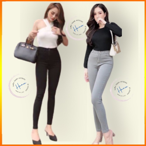 Quần Skinny Jean Giấy Nữ Lưng Cao Chất Liệu Bò Giấy Mềm Mại Co Dãn Thoải Mái Ôm Chân Siêu Tôn Dáng 2 Màu Đen, Xám