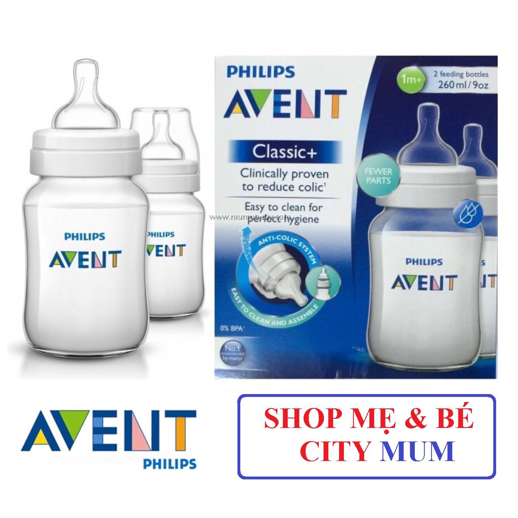 Bình Sữa Avent Classic Cổ Rộng 125ml,260ml, 330ml