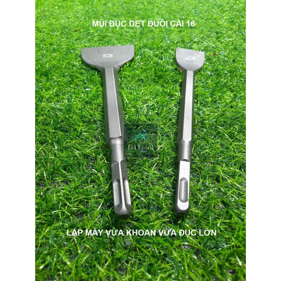Mũi đục dẹt 8cm. Dóc vữa trát, đục gạch lát, bóc vữa cán nền - Đầu gài 16. Lắp máy vừa khoan vừa đục loại Lớn