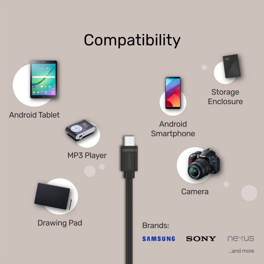 UNITEK Y-C473BK  - Cáp sạc Chuyển Đổi  USB-C Sang Micro USB Với Dữ Liệu (USB 2.0)