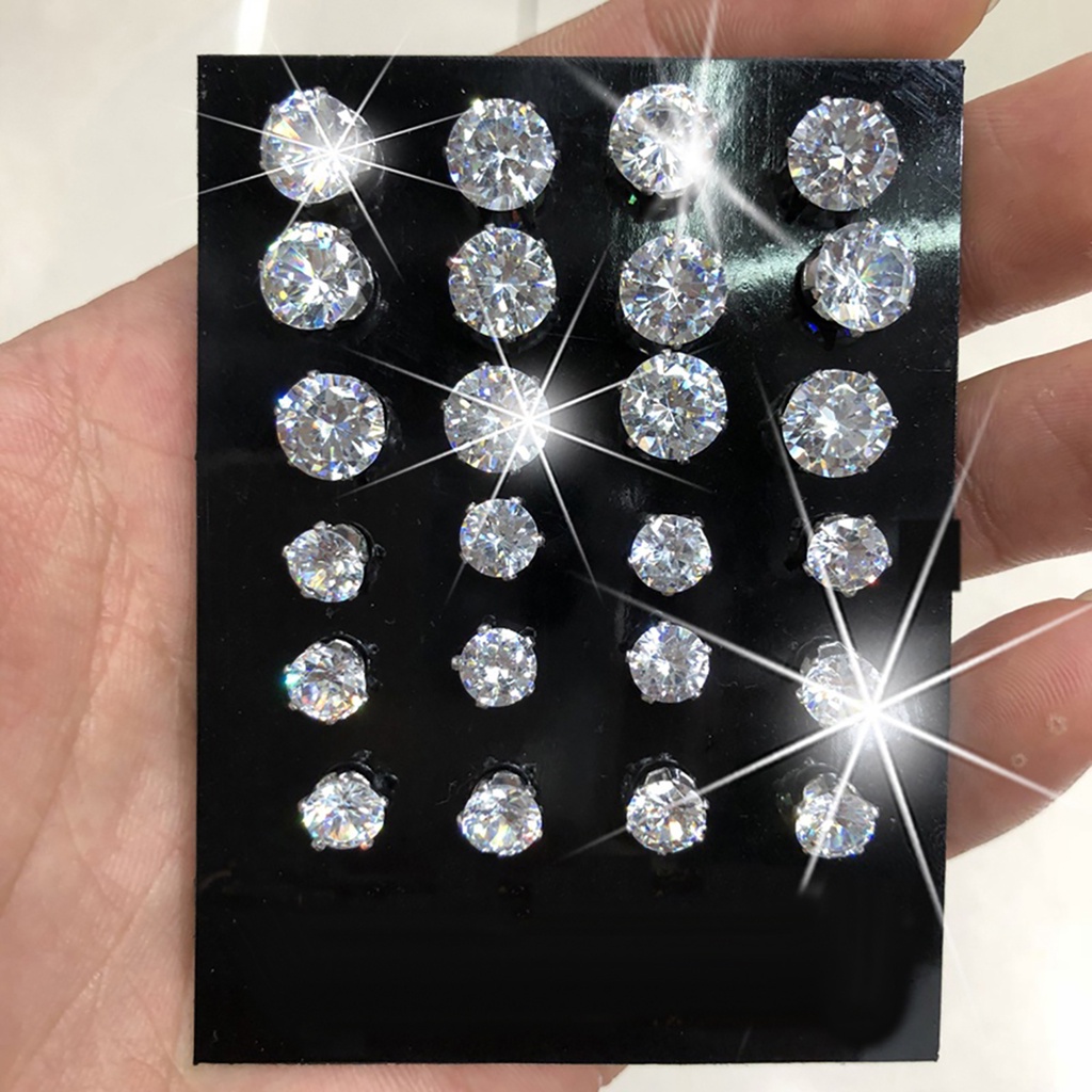 Bộ 12 đôi khuyên tai hình khối đính đá zircon lấp lánh cho phái nữ