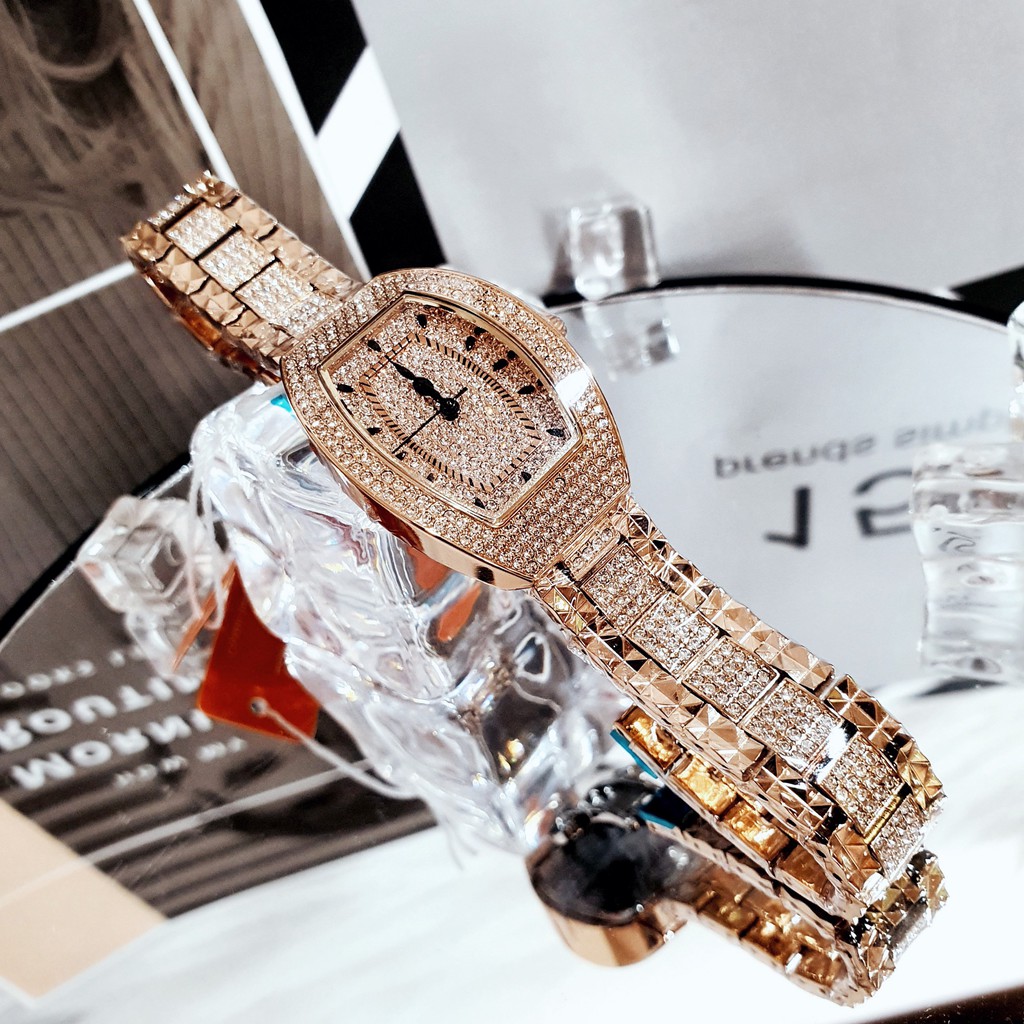 Đồng Hồ Nữ Davena Mặt Bầu Full Đá Rose Gold 34mm Authentic
