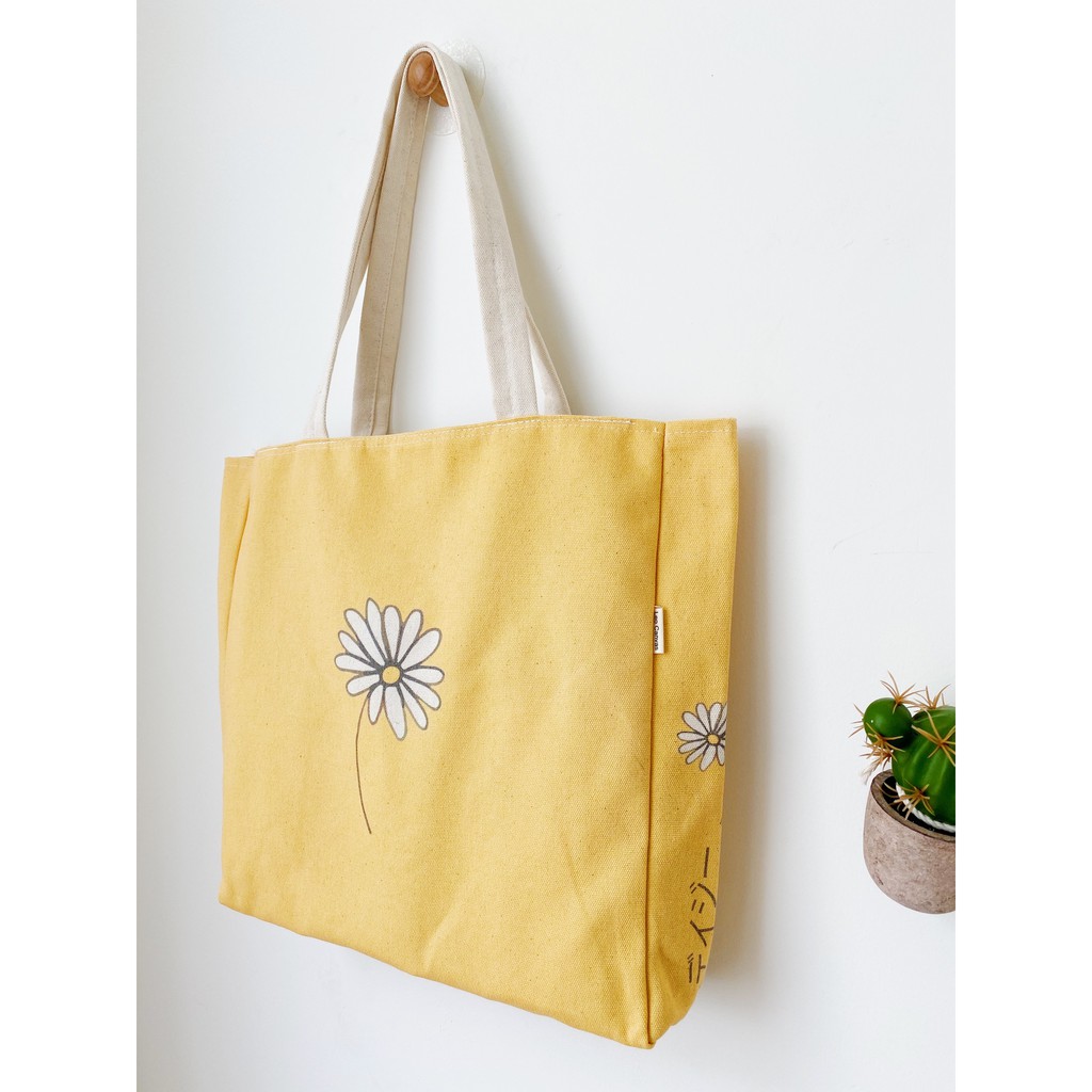 Túi Tote Túi Vải Leo Canvas Hoa Cúc Vàng