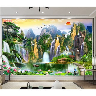 Tranh Dán Tường 3D, Sơn Thủy Hữu Tình, 344(Đã tích hợp sẵn keo)