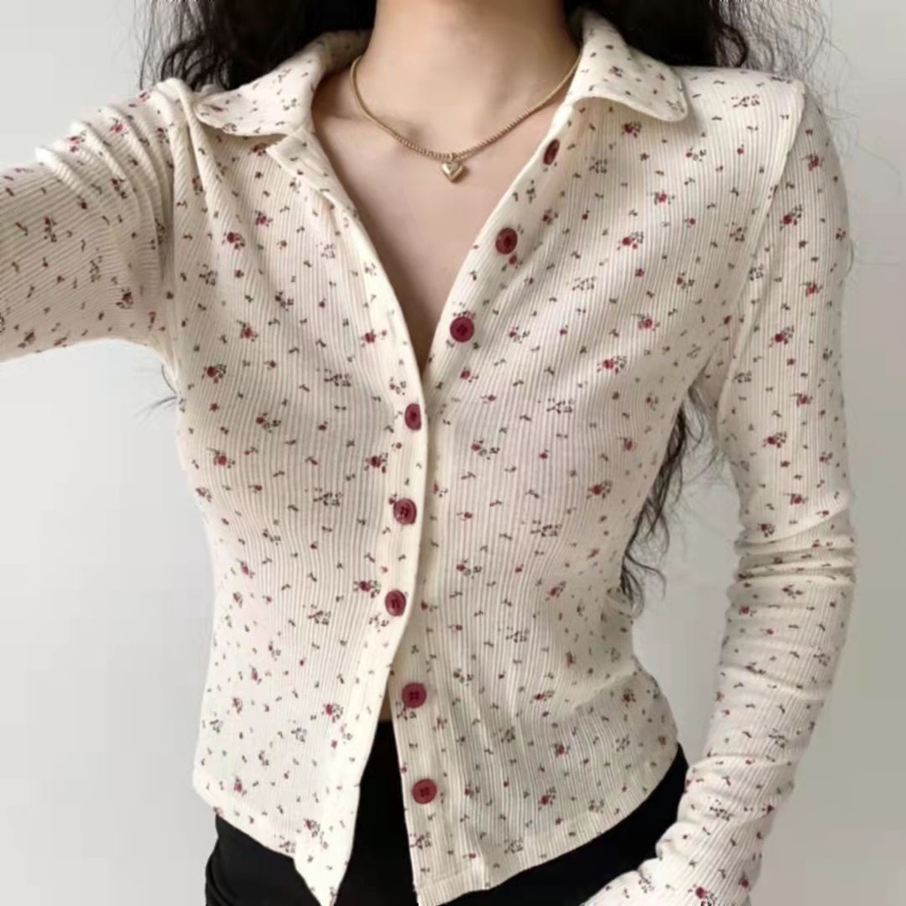 Áo cardigan BH tay dài họa tiết hoa phong cách retro cho nữ
