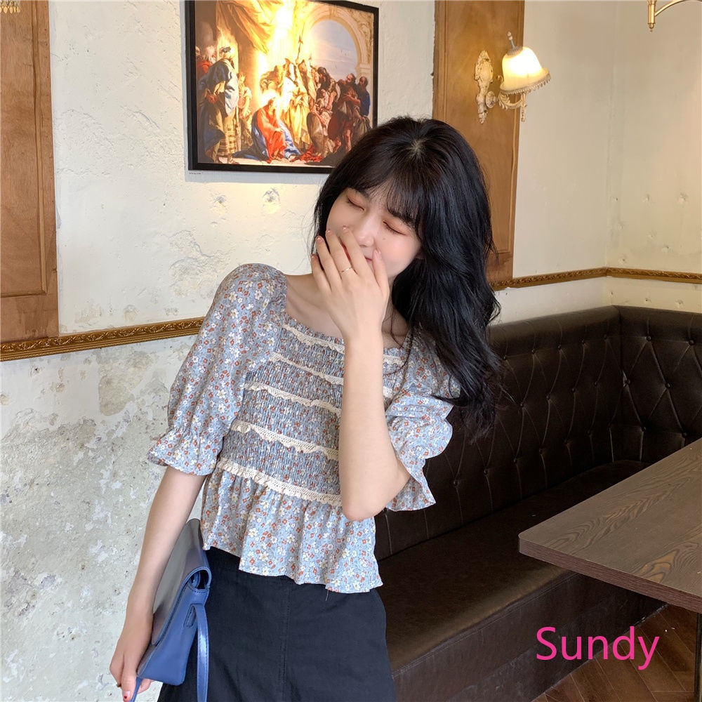 Áo Sơ Mi Hoa Xếp Ly Phối Ren Xinh Xắn Thời Trang Phương Tây Cho Nữ