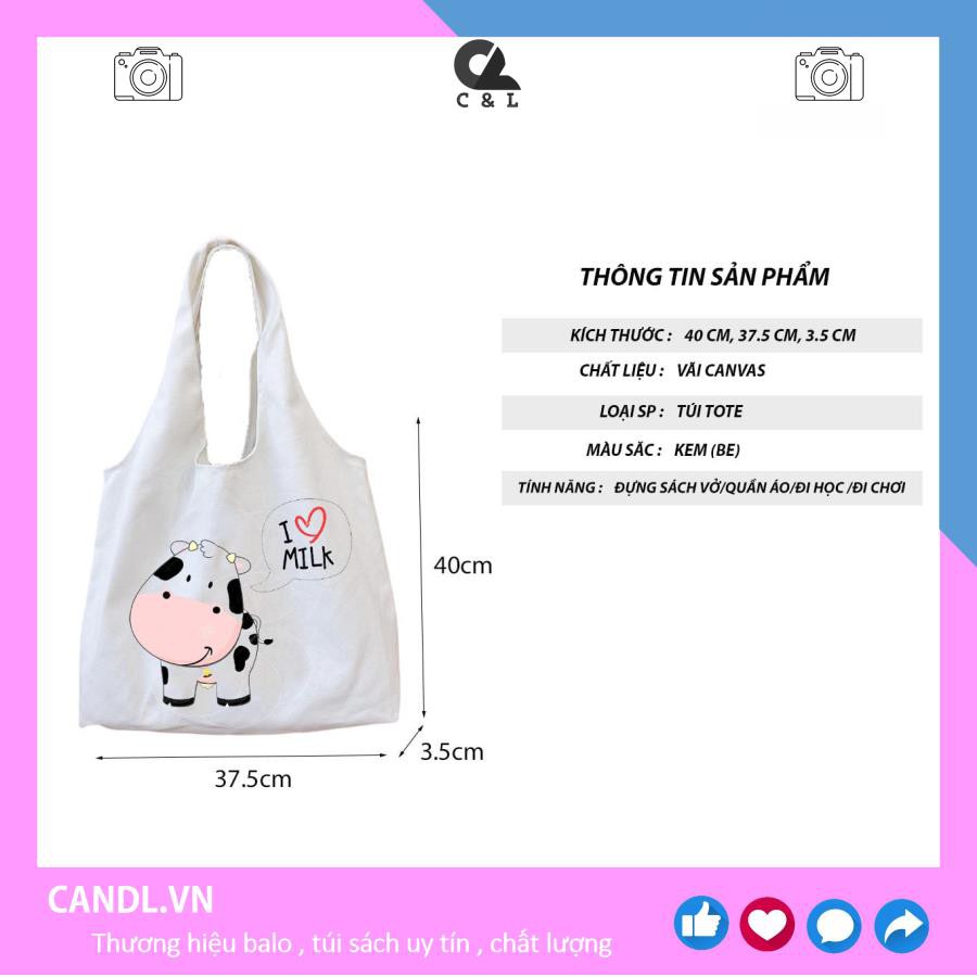 [Sao chép]TÚI VẢI, TÚI TOTE ĐEO VAI ULZZANG HÌNH BÒ SỮA , CHẤT VÃI CANVAS XUONGMAITNT - BS02