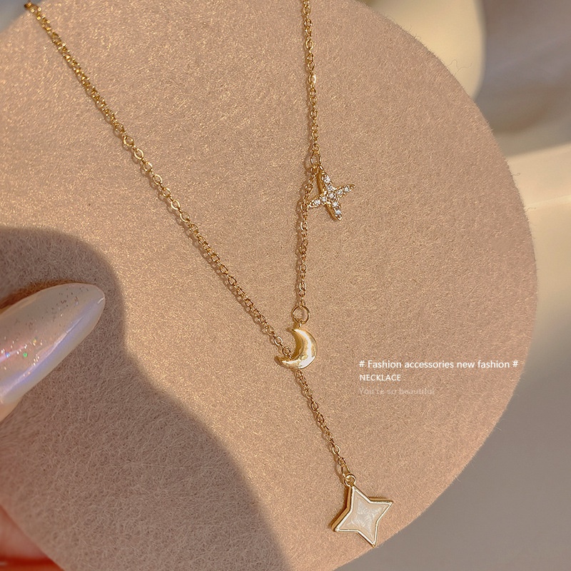 Vòng cổ Thép Titan Mặt Hình Ngôi Sao Và Mặt Trăng Phong Cách Hàn Quốc Cho Nữ