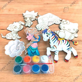 Tranh gỗ tô màu thỏa sức sáng tạo, 6 tranh tặng 8 màu 1 cọ cho bé