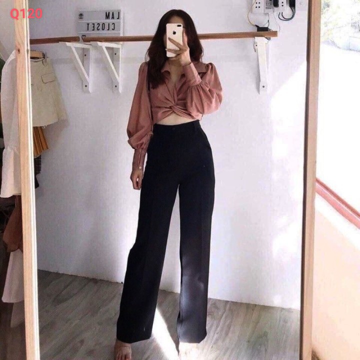 Quần ống rộng lưng cao kiều Hàn Quốc ⚡️ VÀI DÀY TUYẾT MƯA THÁI ⚡️ Quân xuông đứng dáng cho nữ Quần cúc giữa
