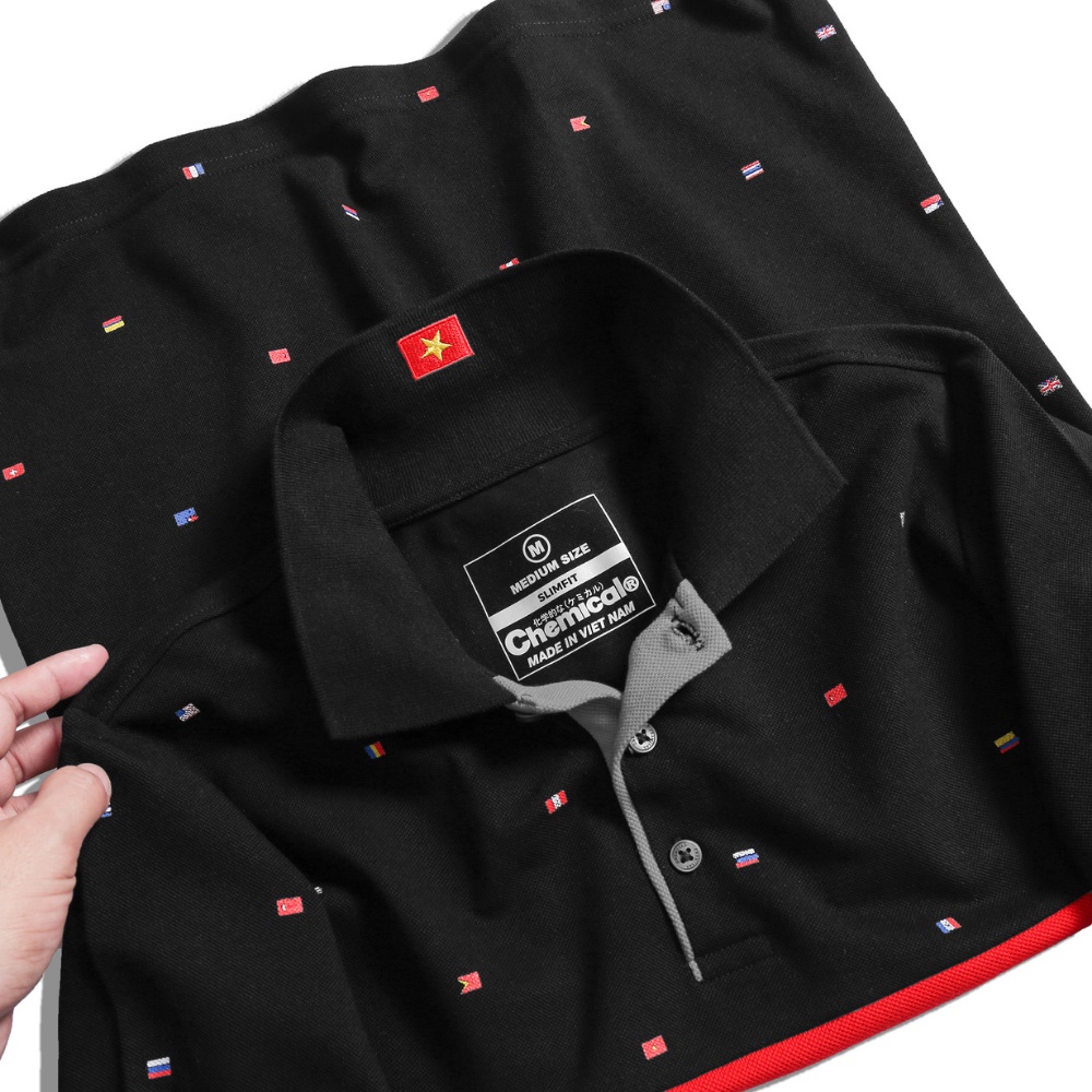 Áo thun Polo nam phối ngang họa tiết CHEMICAL 2103023 vải cá sấu Cotton cao cấp, chuẩn form - CUONG STORE