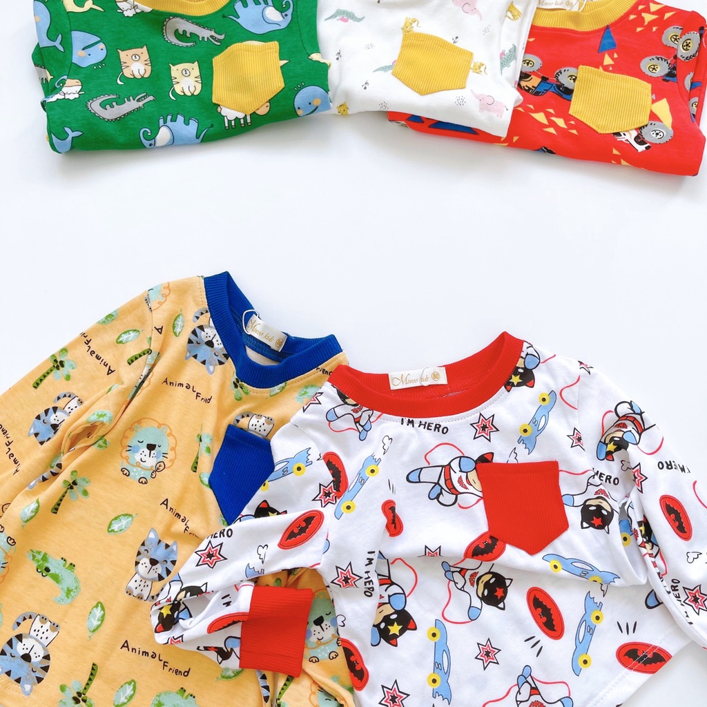 (8-22kg)Bộ cotton dài bo Miwoo Kids cho bé họa tiết dễ thương(ảnh thật 100%)