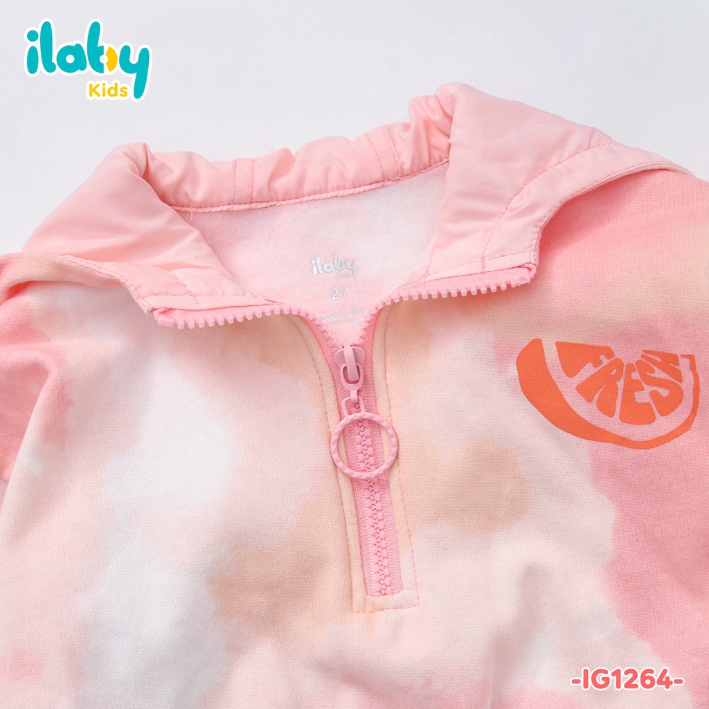 Áo nỉ bé gái ILABY phối khoá chất liệu nỉ cotton [20IG1264I2DL]