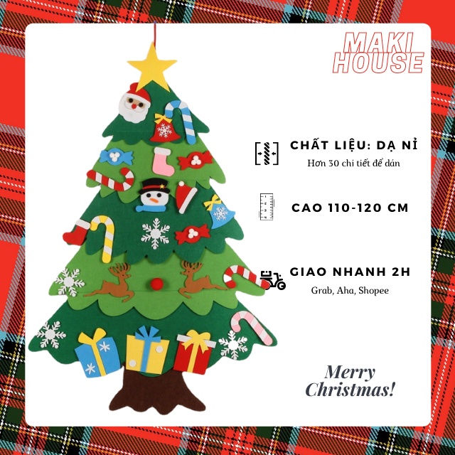 Bộ cây thông Noel vải nỉ 2 tán tự làm trang trí dịp Giáng Sinh