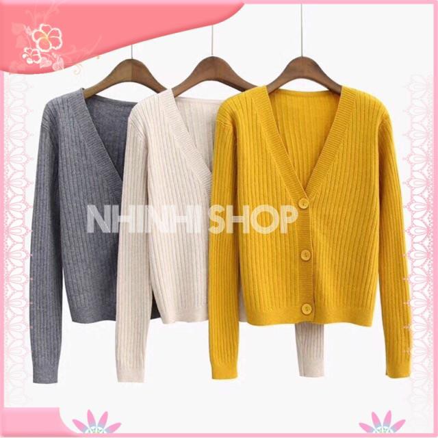 【Hàng sẵn sàng】 Áo khoác len ngắn 3 khuy nhựa, Cadigan len dài tay AK1410 - NhiNhi Shop