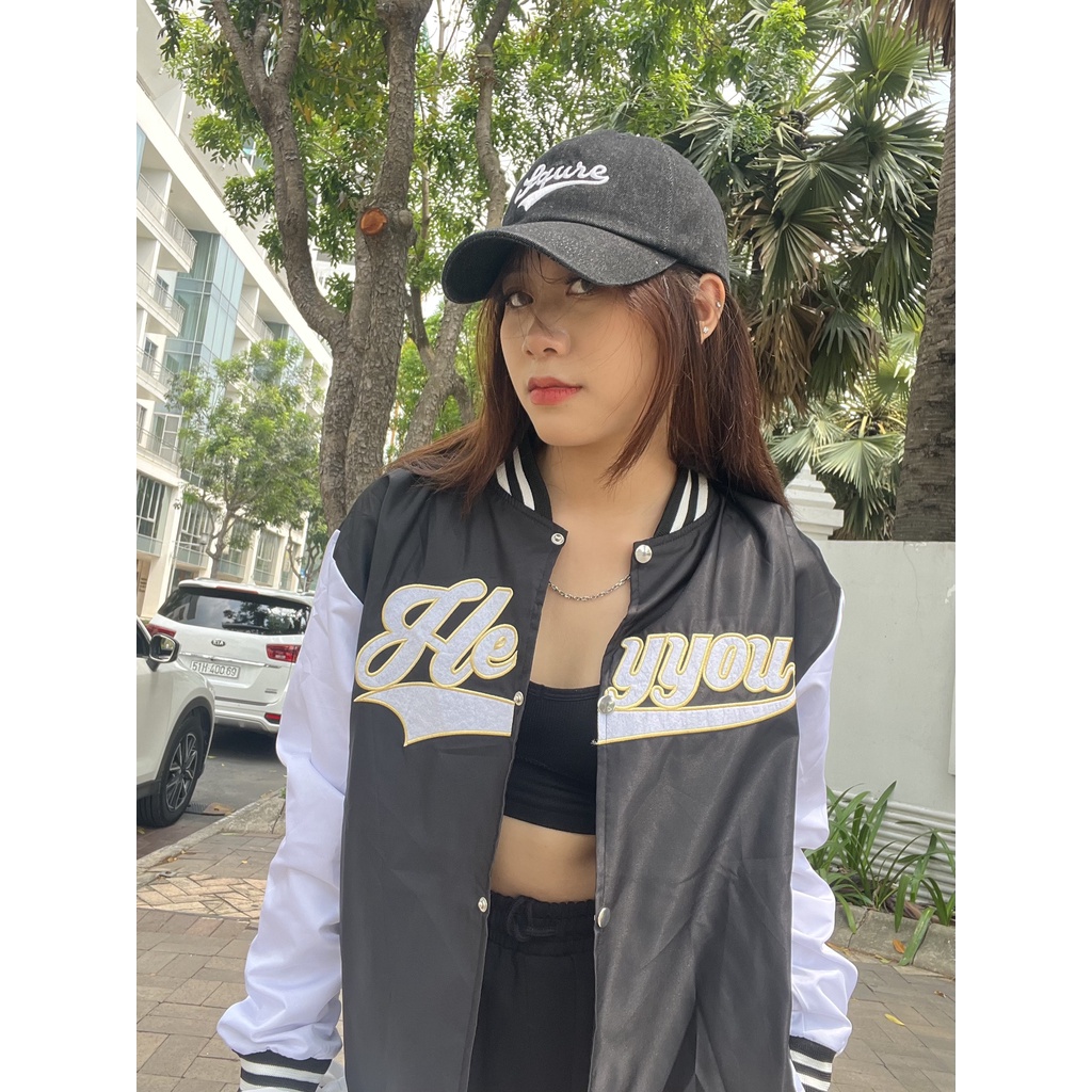 Áo khoác bomber Heyyou nam nữ vải dù 2 lớp form rộng khóa bấm sọc viền – Unisex 2022