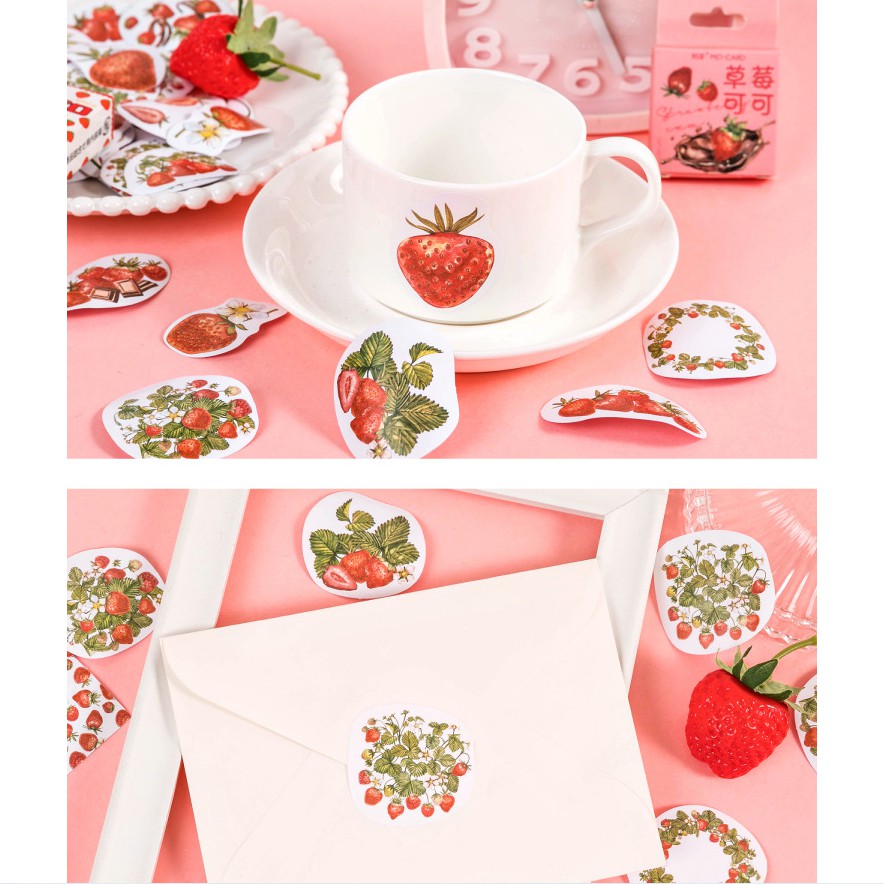 Hộp 46 miếng sticker mẫu quả dâu và socola