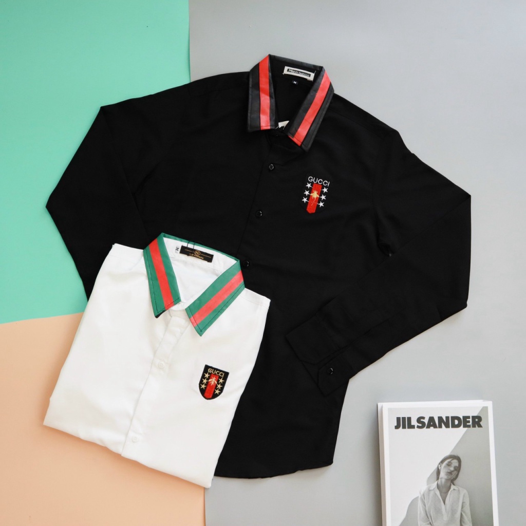 Áo Sơ Mi Nam Dài Tay Kiểu Dáng Unisex Logo Thêu Phối Viền Cổ Form Chuẩn Mặc Đẹp Siêu Hot [NEW UNISEX]