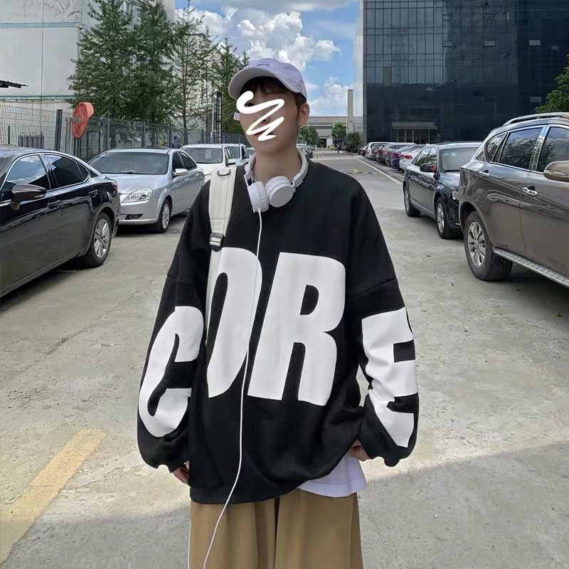 Áo Hoodie Cổ Tròn Dáng Rộng In Hình Dành Cho Nam