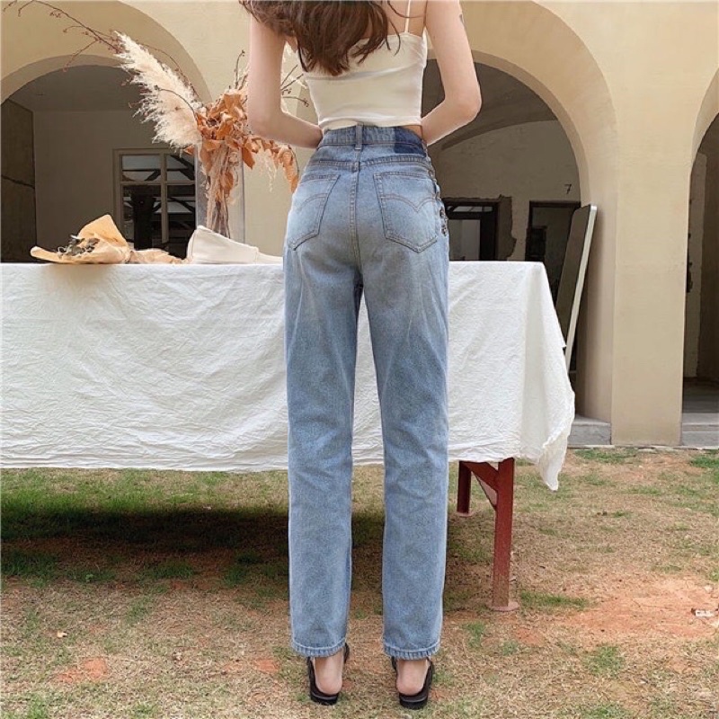 Quần jeans xanh dây xích