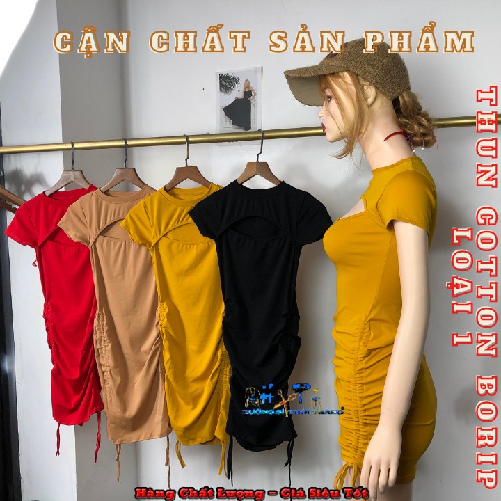 Đầm body ngắn tay xẻ ngực rút dây mẫu mới thời trang 2020 | BigBuy360 - bigbuy360.vn