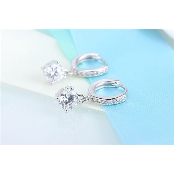 Bông tai AKING LUXURY AK11 cao cấp, Khuyên tai bạc đính đá sang trọng, có nhiều màu đá. Bông tai bạc mới nhất 2021