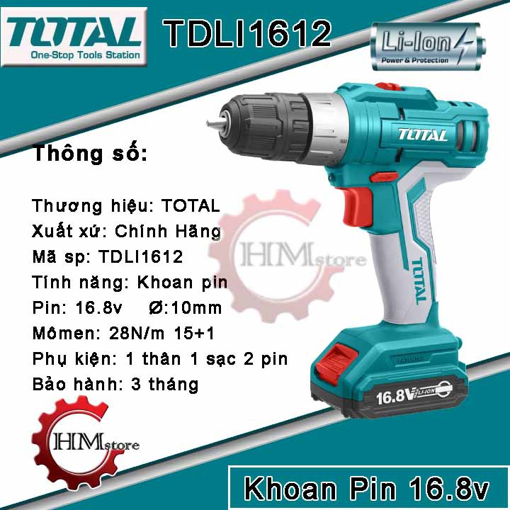 [Chính hãng] Máy Khoan dùng pin Li-ion 16.8V TOTAL TDLI1612 - Máy khoan pin cầm tay 16..8v