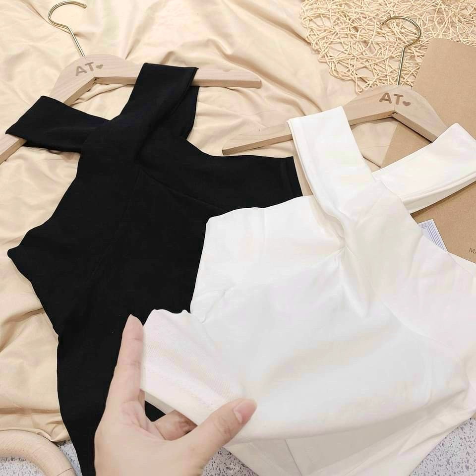 Áo Thun Body 2 Dây Phối Chéo PEONYB Nữ [FREESHIP]  Croptop tăm dãn, phông thiết kế cá tính màu ĐEN | TRẮNG Ulzzang