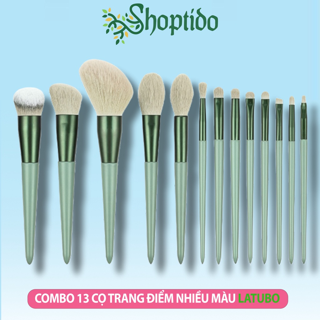 Bộ cọ trang điểm cá nhân cao cấp 13 cây LATUBO Fix+ màu xanh/ màu hồng Pastel trendy NPP Shoptido