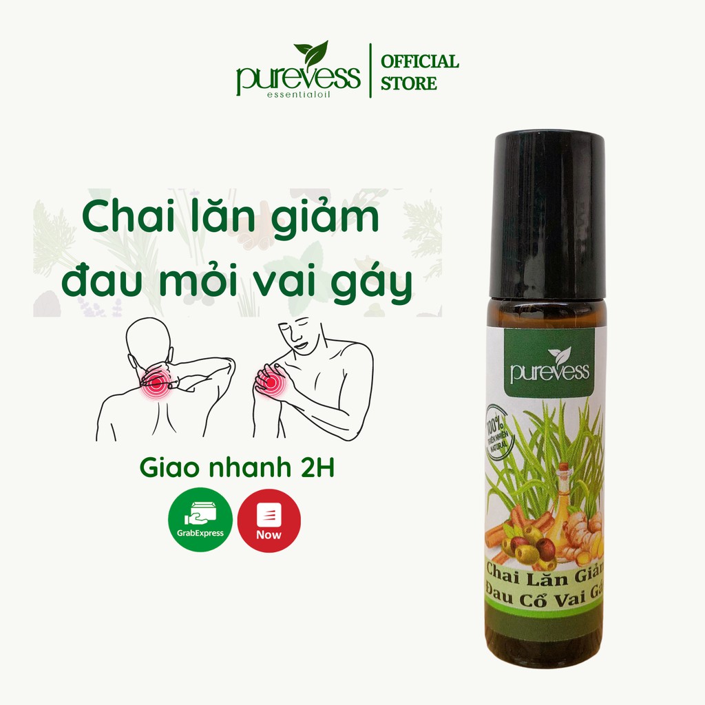 Tinh dầu giảm đau mỏi vai gáy Purevess, dạng lăn giúp giảm đau tự nhiên an toàn 10ml