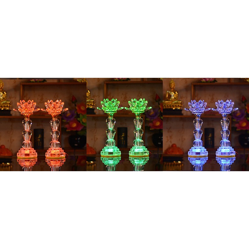 Đèn Thờ Cúng Hoa Sen Pha Lê - Đèn Pha Lê Thân Bi Cao Cấp