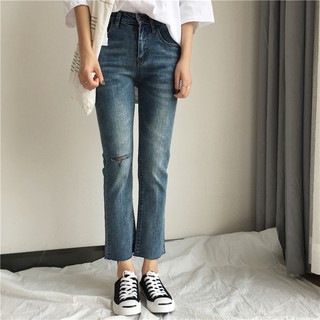Quần bò jeans ống loe nhẹ rách gấu (kèm video + ảnh thật)