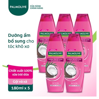 Bộ 5 Dầu gội Palmolive có dầu xả Dưỡng Ẩm bổ sung từ sữa dừa 180ml/chai