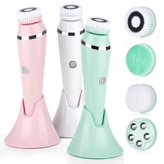 Bàn chải rửa mặt sóng siêu âm 4 trong 1 tẩy da chết làm sạch chăm sóc da có đế đỡ cho spa