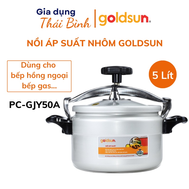 Nồi áp suất cơ nhôm GOLDSUN PC-GJY50A dung tích 5L, Bảo Hành 12 Tháng, Nồi hầm cơ chính hãng