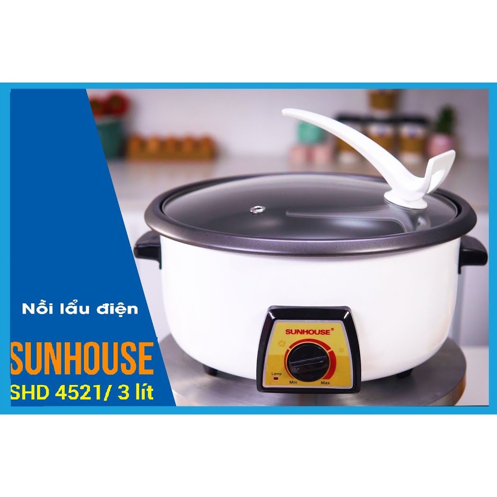 Nồi lẩu điện Sunhouse SHD4521  3 lít (2 màu trắng, đỏ giao ngẫu nhiên)