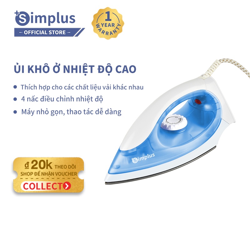 Bàn là điện cầm tay Simplus ủi khô gia dụng công suất cao