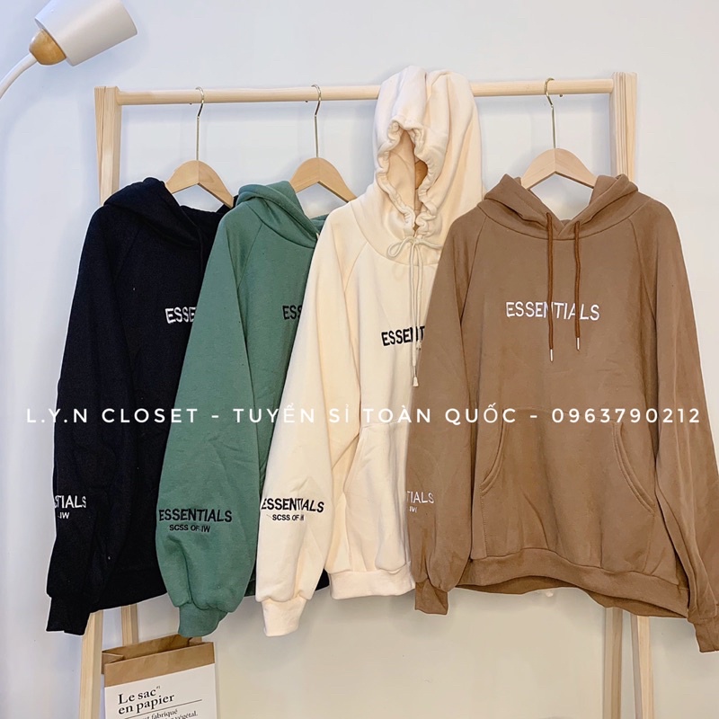 Áo nỉ có mũ Nỉ Hoodies thêu chữ ESSENTITALS hàng Quảng Châu Lyn Closet A1901L