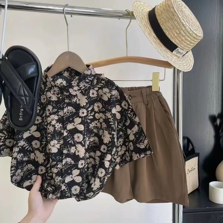 Bộ Trang Phục Hai Mảnh Áo Sơ Mi Tay Ngắn Và Quần Ngắn Họa Tiết Hoa Phong Cách Hàn Quốc Thời Trang Mùa Hè Dành Cho Bé Trai Bé Gái 2022