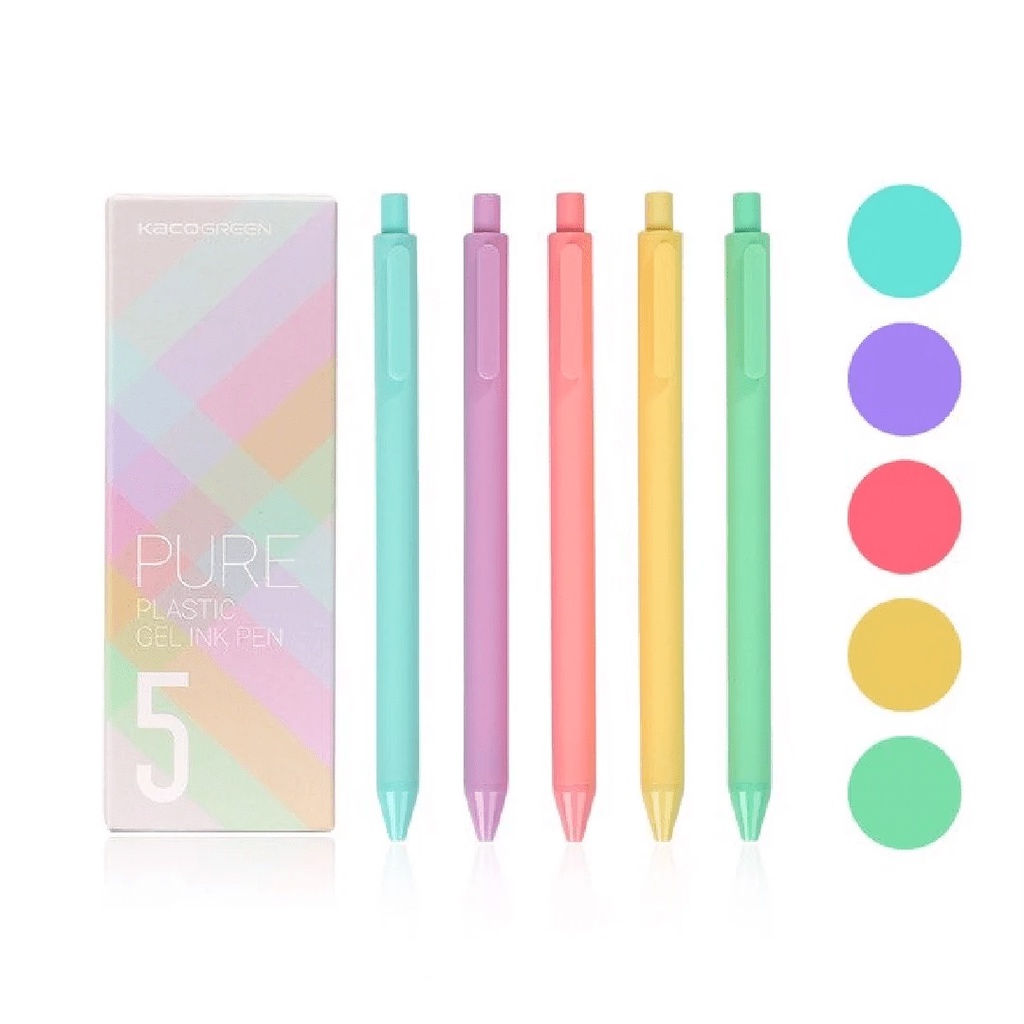 BỘ 5 bút gel KACO PURE Macarons màu Pastel mực nhiều màu 0.5 mm nhanh khô (hàng chính hãng) - Giao hỏa tốc