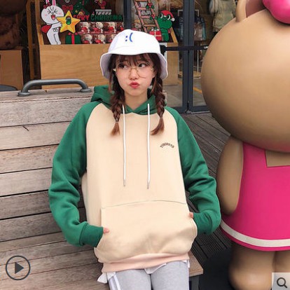 Hoodie ulzzang áo hoodie nữ đẹp nỉ bông raglan có mũ áo nỉ dài tay dáng rộng cam đất xanh kiểu hàn quốc | BigBuy360 - bigbuy360.vn